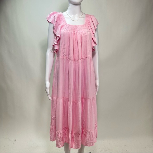NEW! Petal & Pup Kacper Dress in Pink Tiered Relaxed Fit On/Off Shoulder Midi - Picture 4 of 17